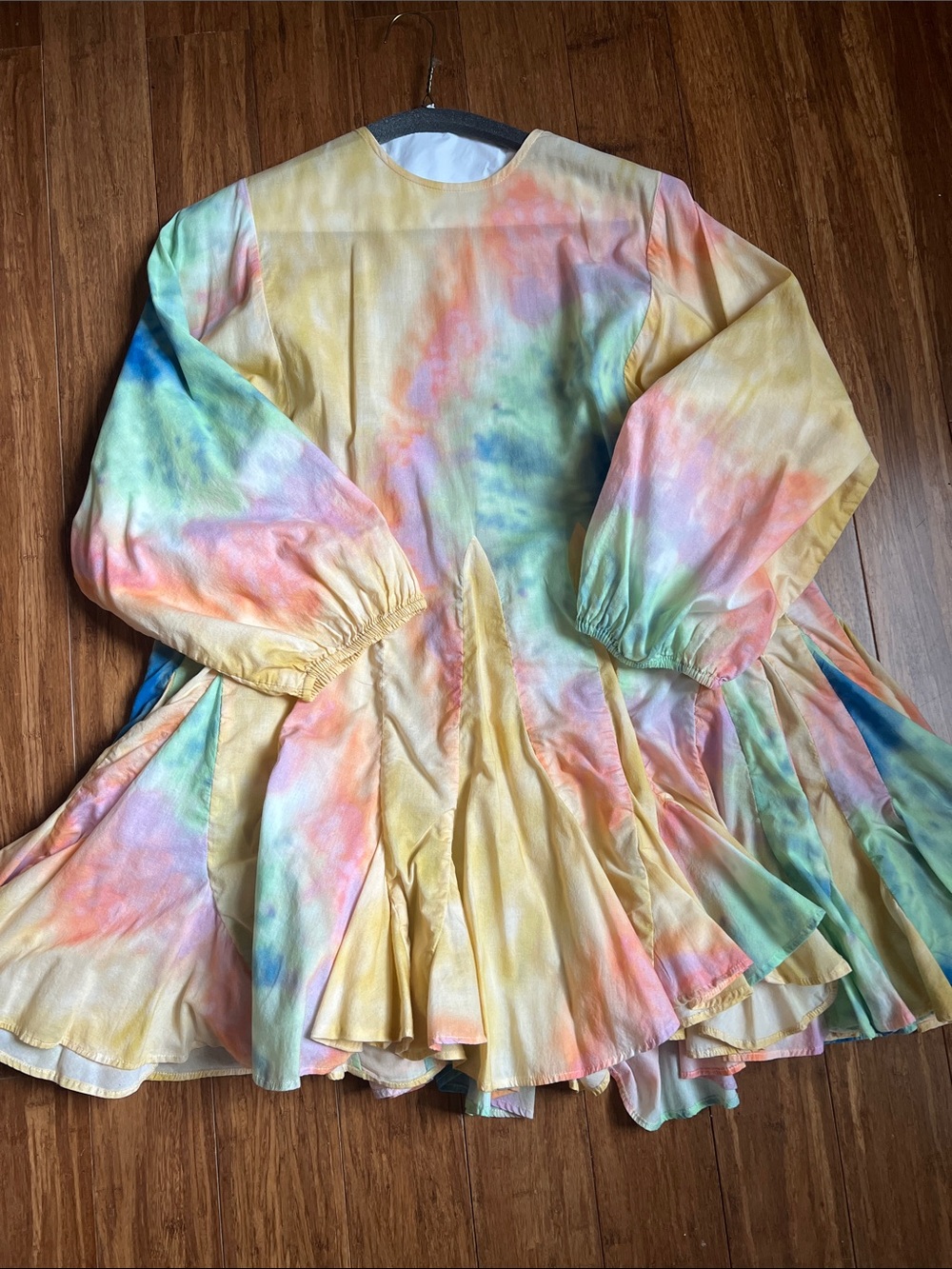 RHODE Pastel Tie-Dye Ruffled Mini Dress in Yellow, Pink, Blue, Green